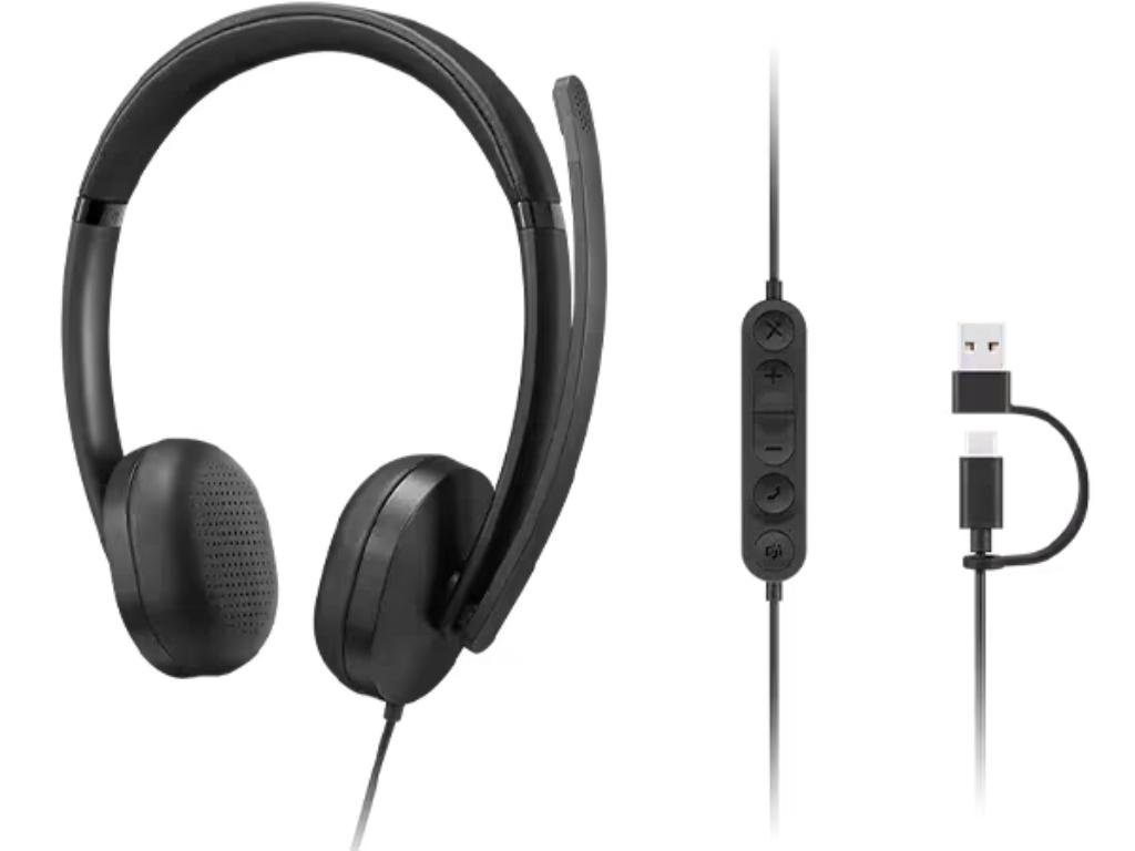 Slušalice LENOVO VoIP Headset 5000 žicne /USB-C+adapter USB-A/ Teams/crna