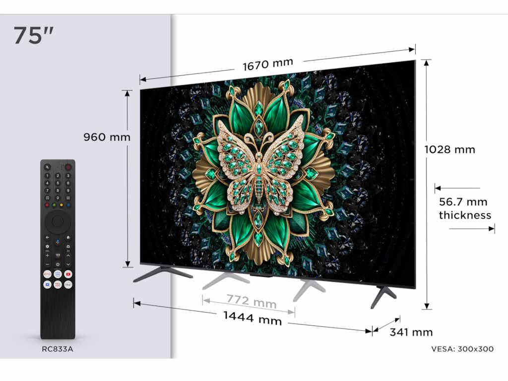 Televizor TCL 75C6K/QLED-Mini LED/75"/4K UHD/144Hz/Google TV/crna