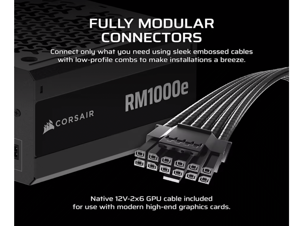 NAPAJANJE CORSAIR RM1000e 1000W/ATX 3.1/PCIe 5.1/80+GOLD/modularno/CRNA