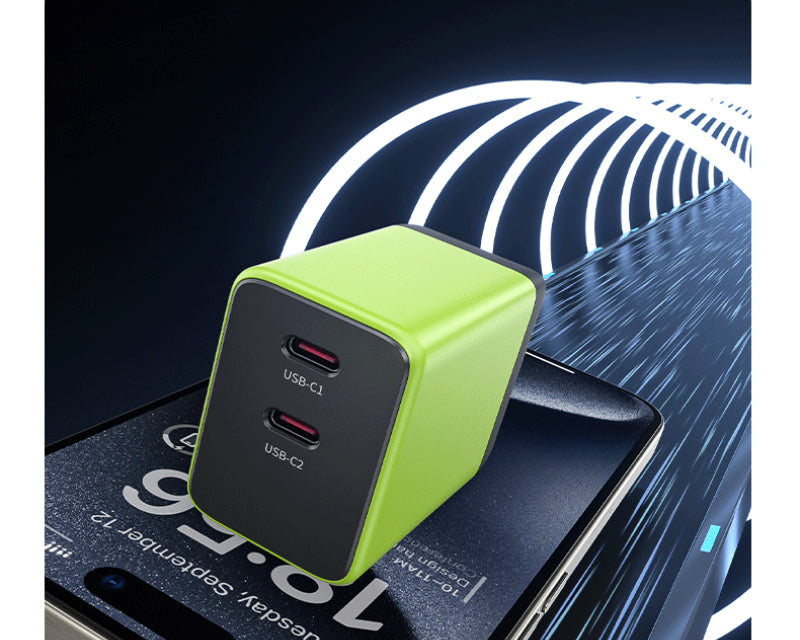 WP-U33 Super brzi Strujni GaN Punjač, 2-porta USB (2 x 3.1 tipC) 45W, žuti