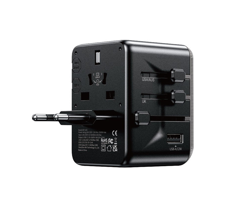 WP-U69 Univerzalni Strujni GaN punjač, 5-porta USB (3.0 i 4 x 3.1 tipC-EU/UK/AU/US/JAP) 65W, crni