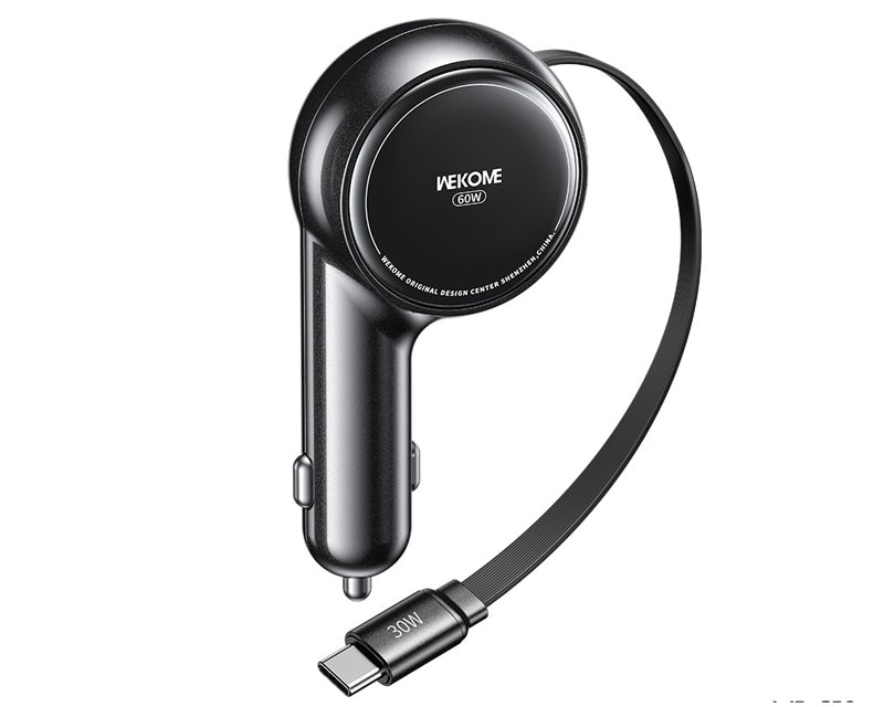 WP-C50 Punjač za Auto sa flat Kablom na uvlčenje 3.1 tip C 60W, crni