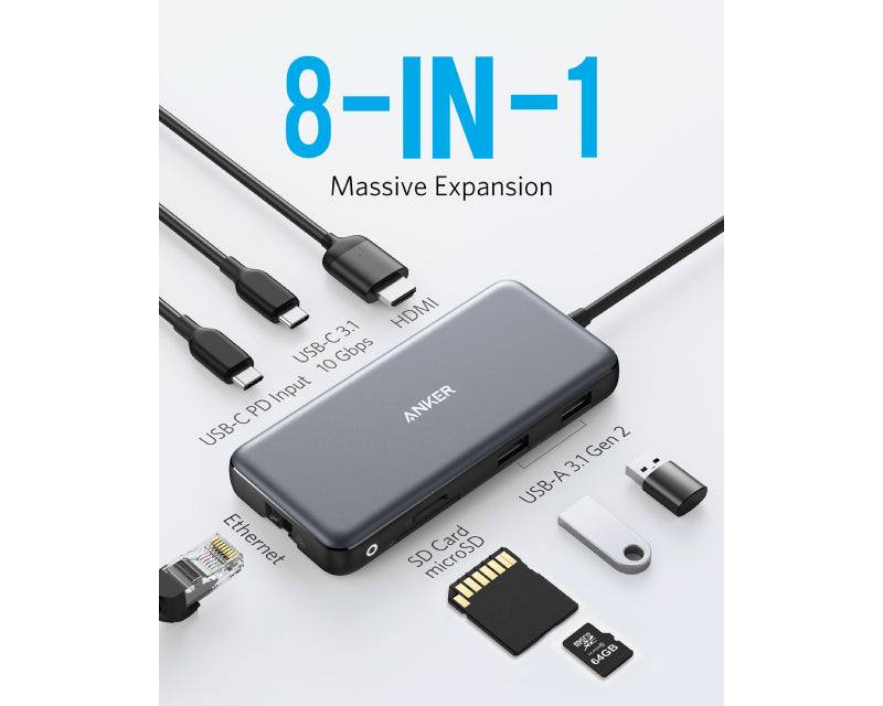 USB-C Data Hub 8u1 10Gbps crni