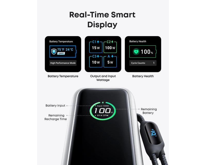 25000mAh, 165W, sa ugrađenim USB-C kablom na izvlačenje, Power Bank za laptop srebrni