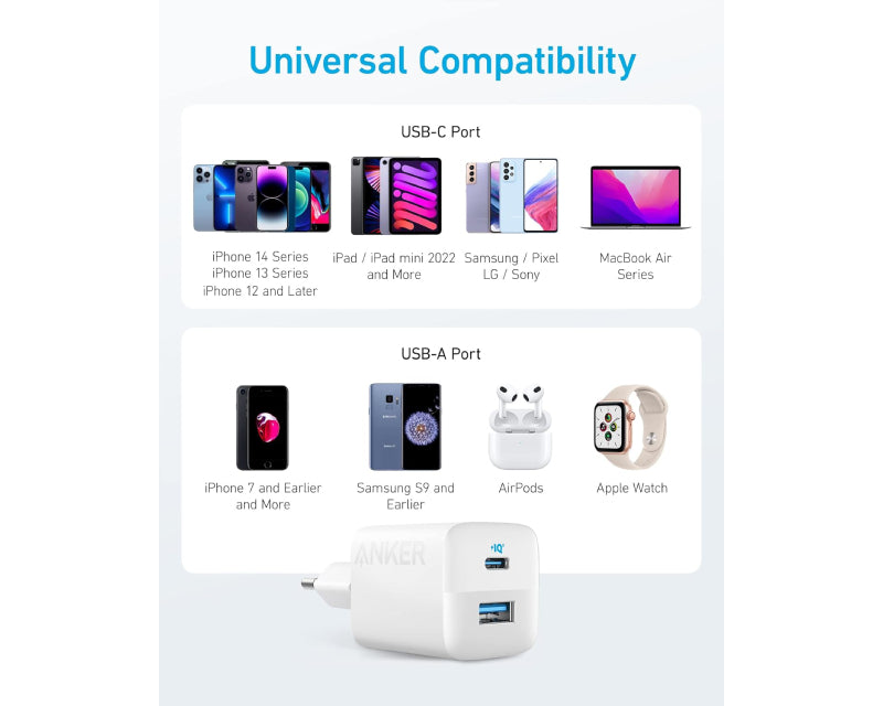 323 33W USB-C zidni punjač 2-porta (USB-A i USB-C), beli
