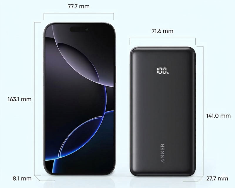 Zolo 20000mAh, 22.5W, sa ugrađenim USB-C kablom, Power Bank crni