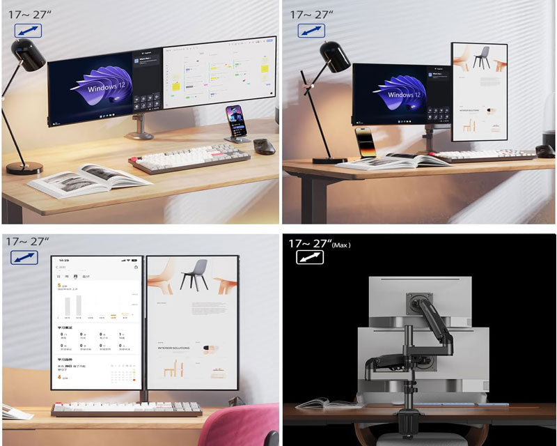 H180 stoni nosač za dva monitora mat crni 17-27 inča
