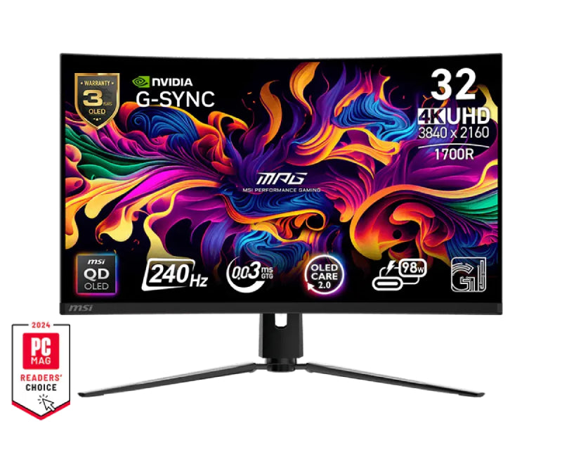 32 inča MPG 321CURX QD-OLED, 4K UHD 3840x2160 QD OLED 240 Hz G-Sync zakrivljeni gaming monitor