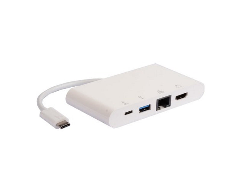 Adapter USB 3.1 tip C (M) - HDMI + USB3.0 + RJ45 + tip C (F) beli