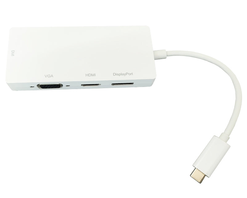 Adapter USB 3.1 tip C (M) - Display Port + HDMI + VGA + DVI (F) beli
