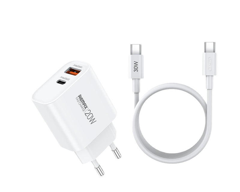 SET:Strujni punjac 1XUSB 3.0+TIP C 20W+kabl TIP C RP-U120, beli