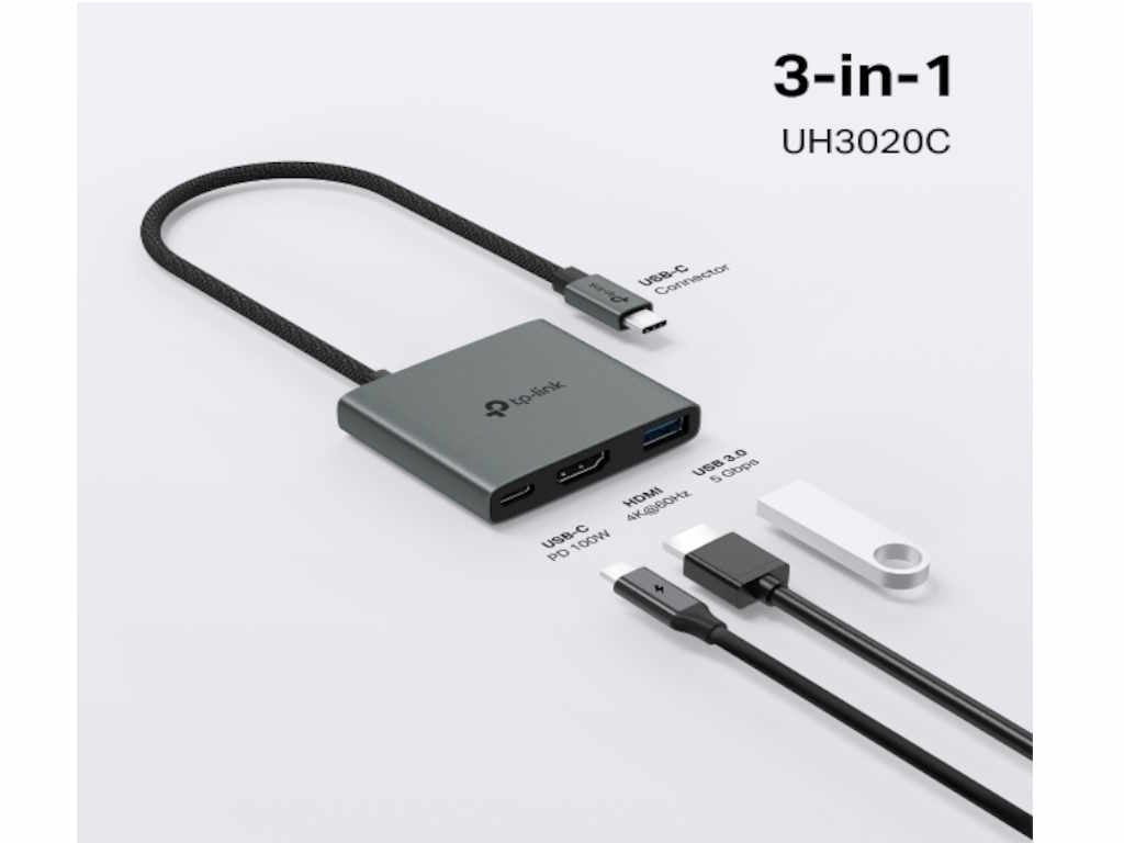 Hub TP-LINK UH3020C USB Type-C 3-Port Hub/1*HDMI 4K@60Hz//1*PD 100W/1*USB Type-A 5Gbps