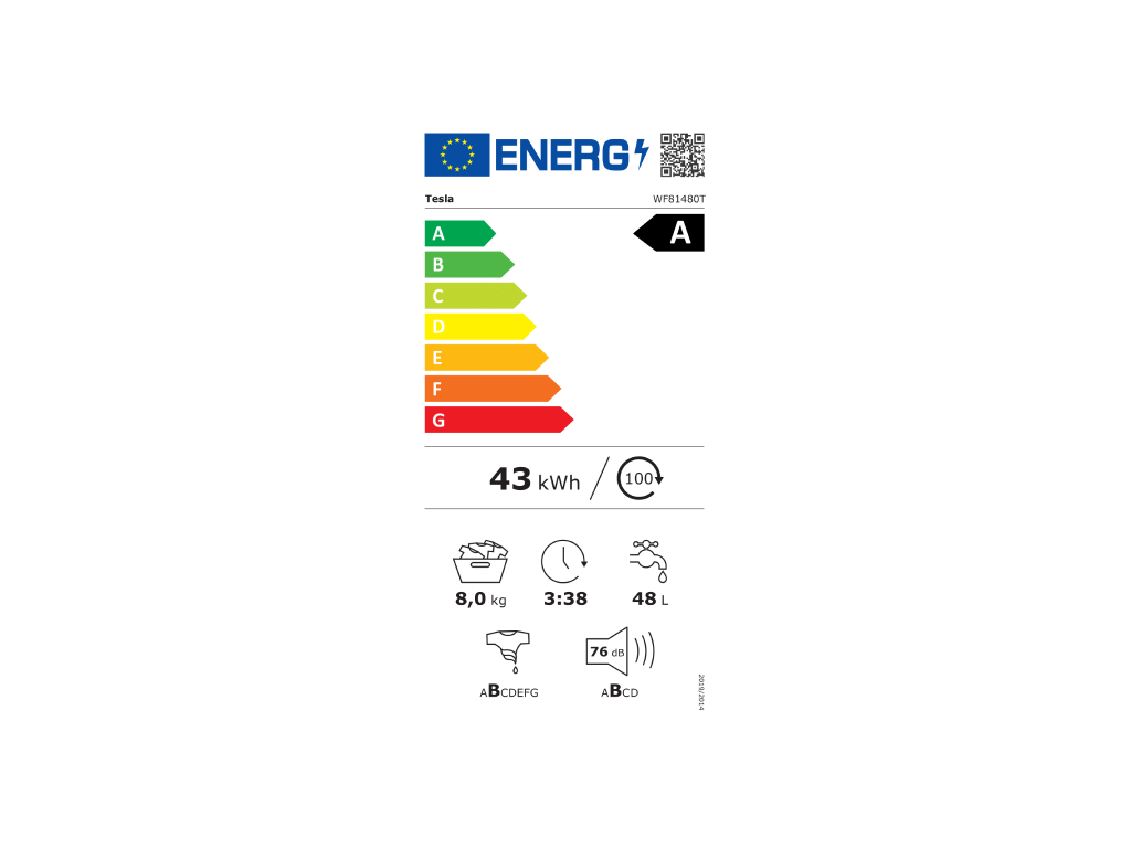 Veš mašina TESLA WF81480T/inverter/8kg/1400 obrtaja/A/85x60x53cm/bela