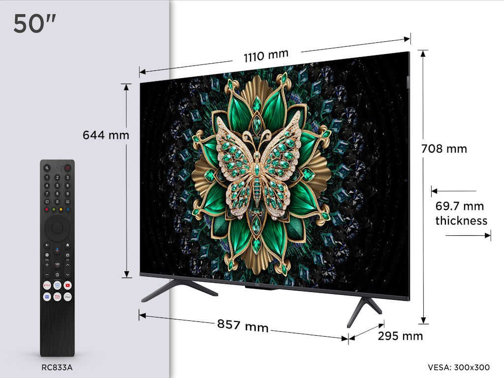 Televizor TCL 50C6K/QLED-Mini LED/50"/4K UHD/144Hz/Google TV/crna
