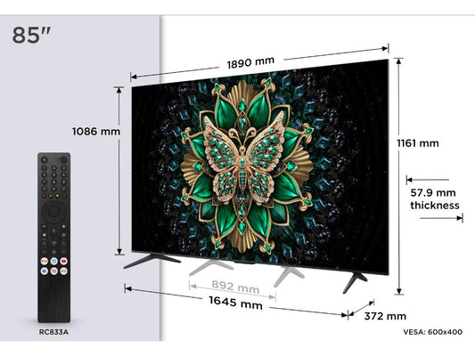 Televizor TCL 85C6K/QLED-Mini LED/85"/4K UHD/144Hz/Google TV/crna
