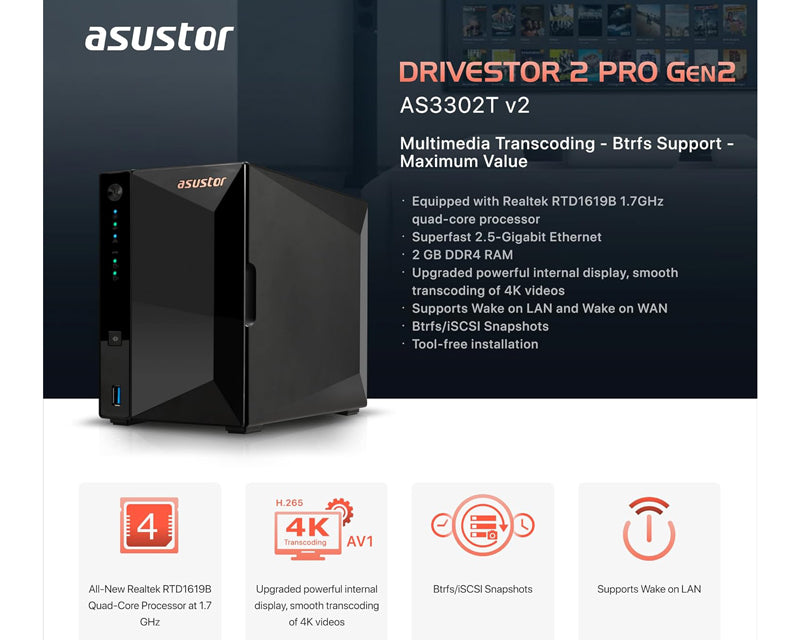 NAS Storage Server DRIVESTOR 2 Pro AS3302T v2