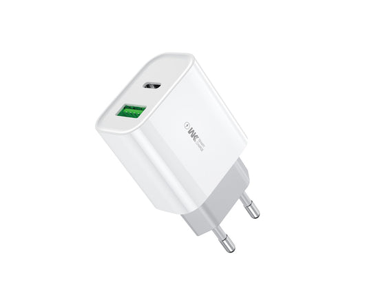 WP-U53 Super brzi Strujni GaN Punjač, 2-porta USB (3.0 i PD-tipC) 20W, beli