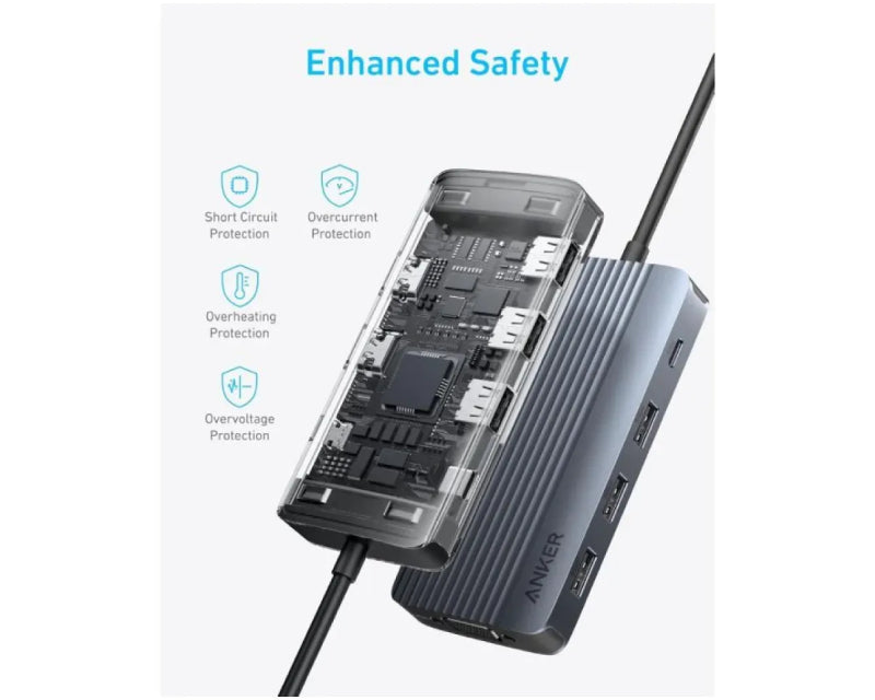 USB-C Data Hub, 8u1, Triple Display, PD 85W doking stanica siva