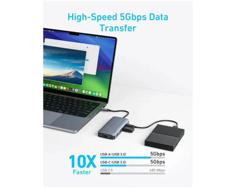 USB-C Data Hub, 8u1, Triple Display, PD 85W doking stanica siva