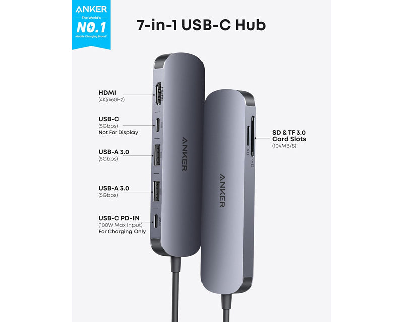 Nano USB-C Hub 7u1, sivi