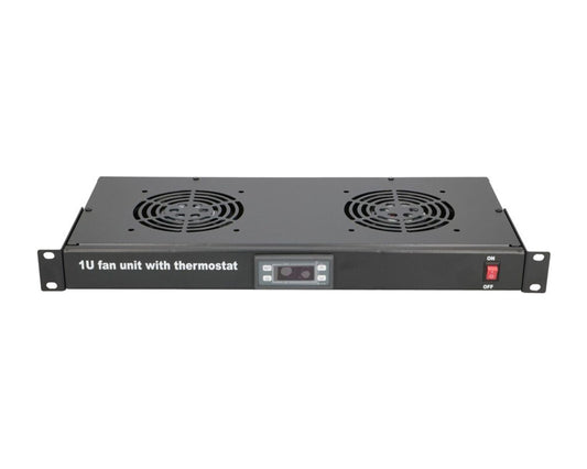 Ventilacioni panel-polica, dva ventilatora i termostat, 1U
