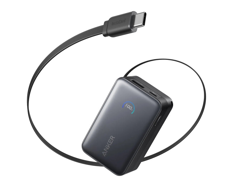 Nano 10000mAh, 45W, sa ugrađenim USB-C kablom na izvlačenje, Power Bank crni