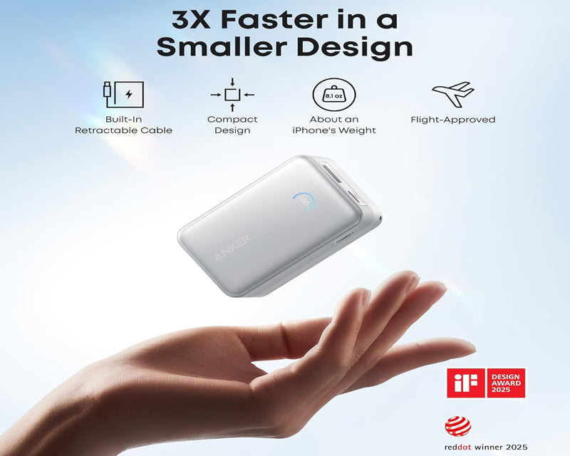 Nano 10000mAh, 45W, sa ugrađenim USB-C kablom na izvlačenje, Power Bank beli