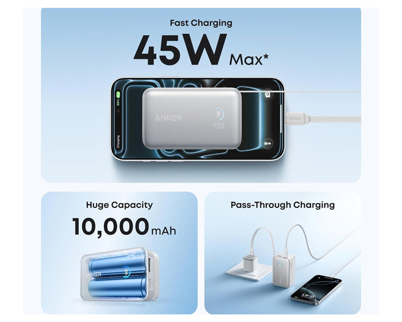 Nano 10000mAh, 45W, sa ugrađenim USB-C kablom na izvlačenje, Power Bank beli