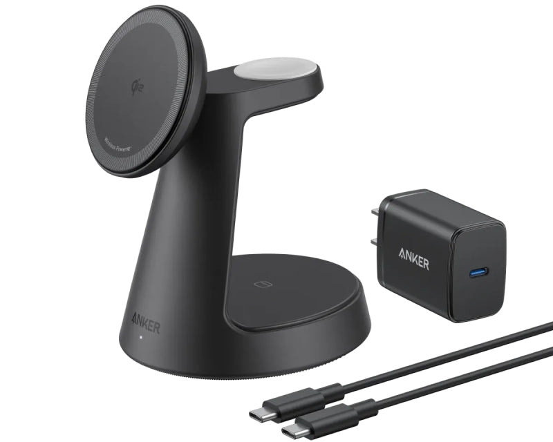 MagGo Bežični Dock Stand 3u1, sa kablovima i zidnim punjačem, crni