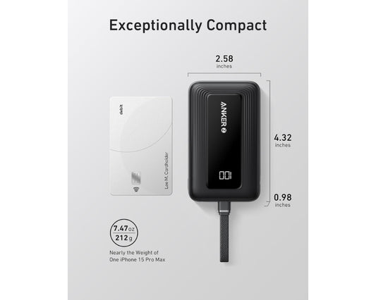 Zolo 20000mAh, 22.5W, sa ugrađenim USB-C kablom, Power Bank crni