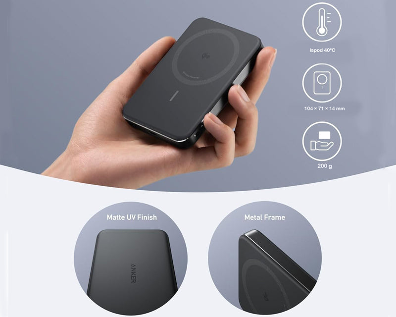 MagGo 10000mAh, 15W, magnetno bežični power bank, crni