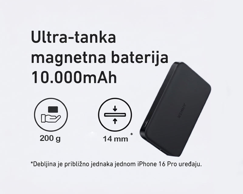 MagGo 10000mAh, 15W, magnetno bežični power bank, crni