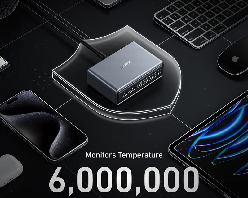 Prime 200W GaN stoni brzi punjač, 6-portova (4x USB-C i 2x USB-A) srebrni