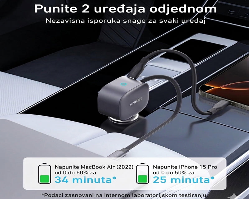 Nano 75W, sa ugrađenim USB-C kablom na izvlačenje i USB-C portom, auto punjač