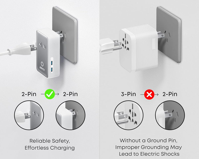Nano 20W putni zidni punjač 5-portova (2x USB-A, 2x USB-C, utičnica EU na US, UK, AU i EU), beli