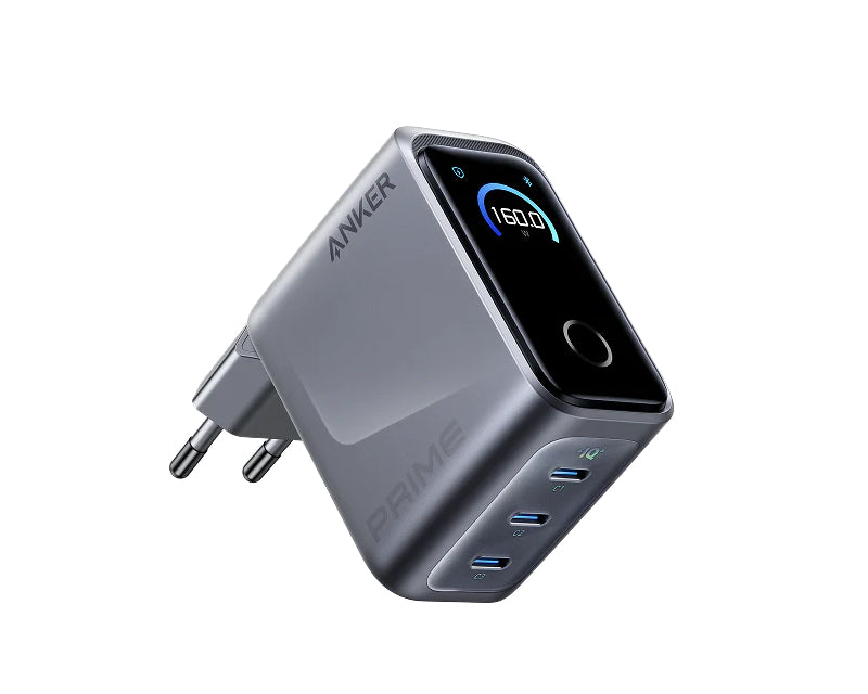 Prime 160W GaN zidni brzi punjač, 3-porta (3x USB-C) srebrni