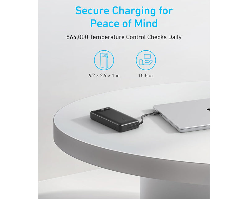 20000mAh, 87W, sa ugrađenim USB-C kablom na izvlačenje, Power Bank crni