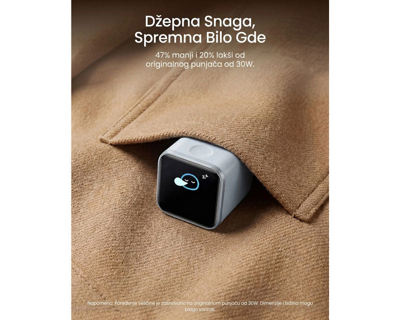 Nano 45W putni zidni punjač sa ekranom, USB-C port, beli