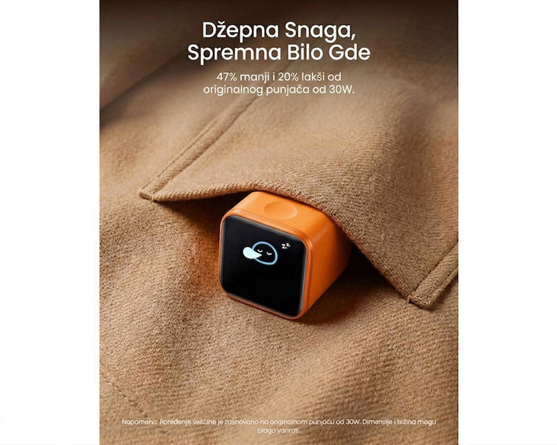 Nano 45W putni zidni punjač sa ekranom, USB-C port, narandžasti