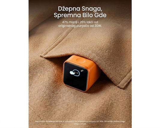 Nano 45W putni zidni punjač sa ekranom, USB-C port, narandžasti