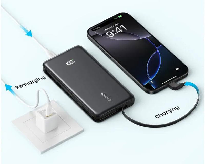 Zolo 10000mAh, 22.5W, sa ugrađenim USB-C kablom, Power Bank crni