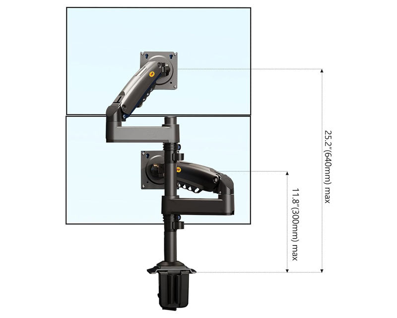 H180 stoni nosač za dva monitora mat crni 17-27 inča