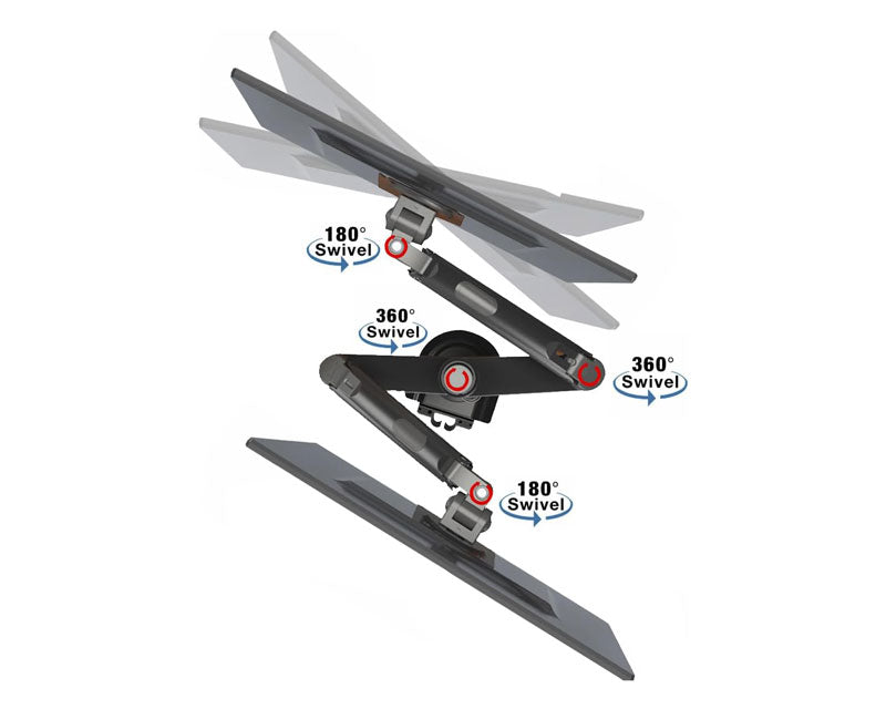 H180 stoni nosač za dva monitora mat crni 17-27 inča