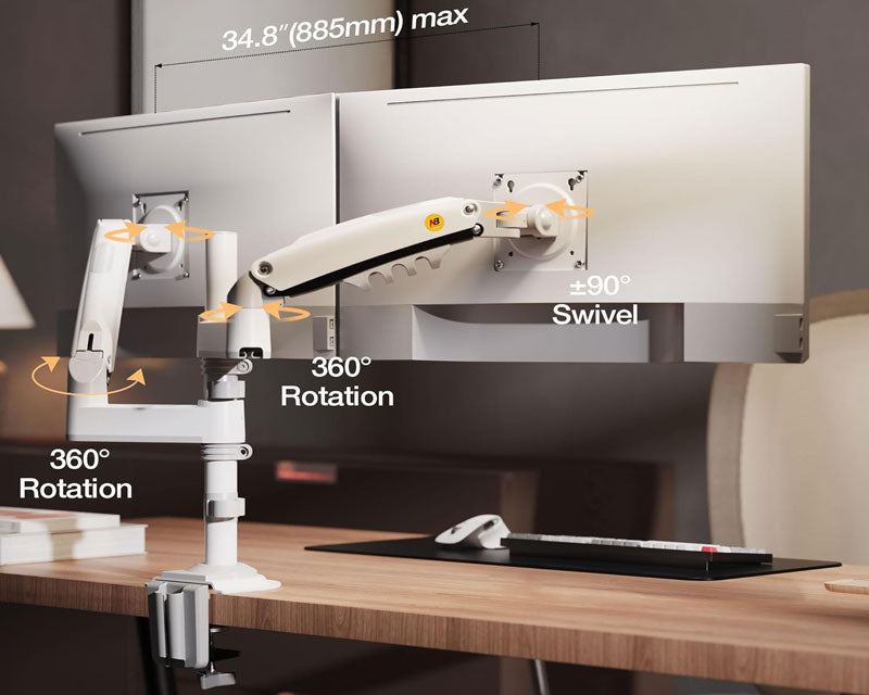 H180 stoni nosač za dva monitora beli 17-27 inča