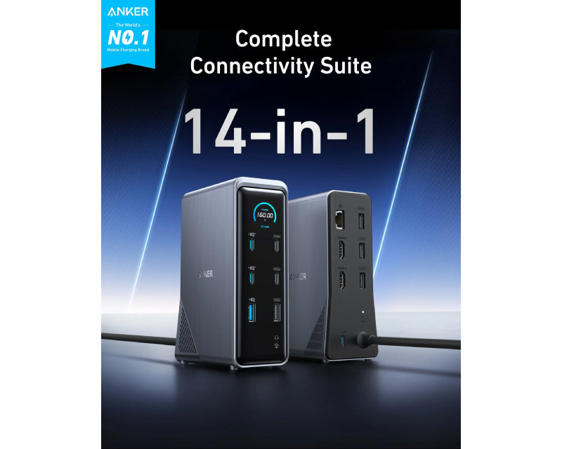 Prime Docking Stanica 160W, 14u1, Dual Display, siva