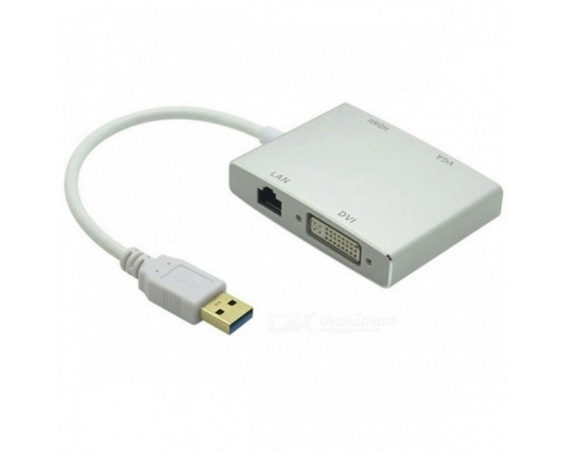 Adapter-konvertor USB 3.0 na HDMI + VGA+DVI + RJ45