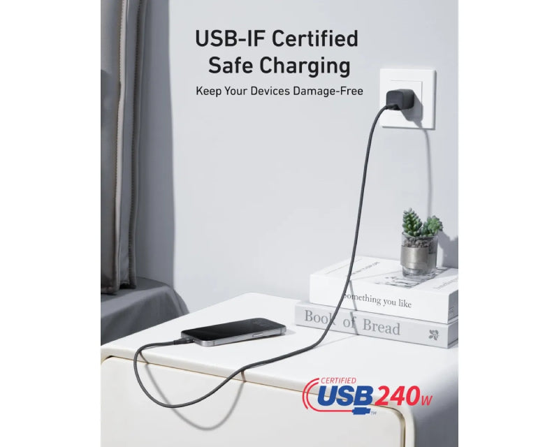 USB tip-C kabl M/M 0.9m, za Super brzo punjenje 240W/480Mbps, pleteni, crni