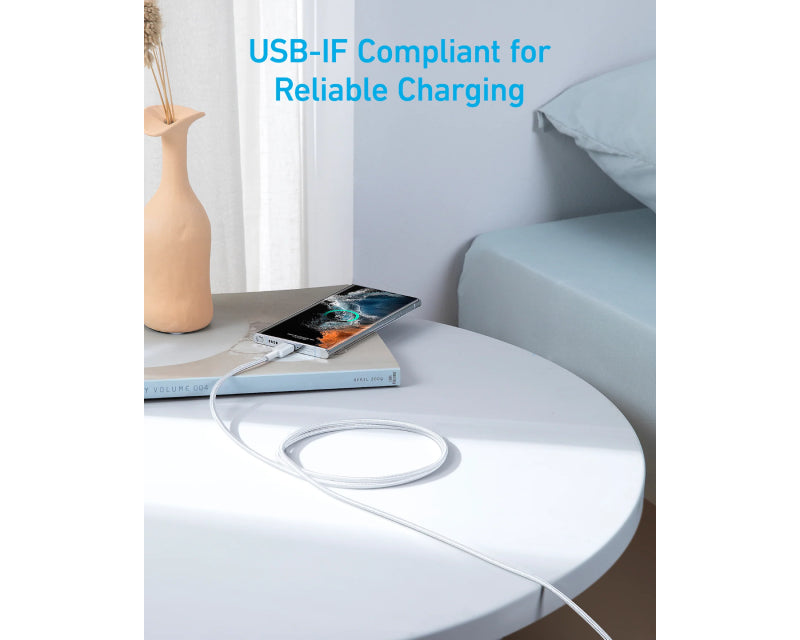 322 USB tip-C na USB tip-C kabl M/M 1.8m, 60W, pleteni, beli
