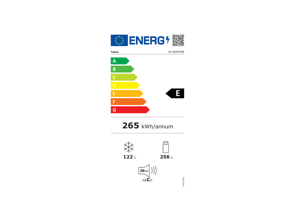 Frižider TESLA RC3800FMB kombinovani/Total No Frost/E/256L+122L/59,5x60x201cm/crna