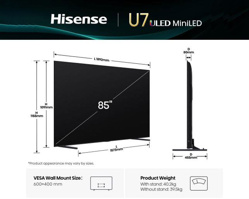 85 inča 85U7Q ULED Mini-LED 4K UHD Smart TV